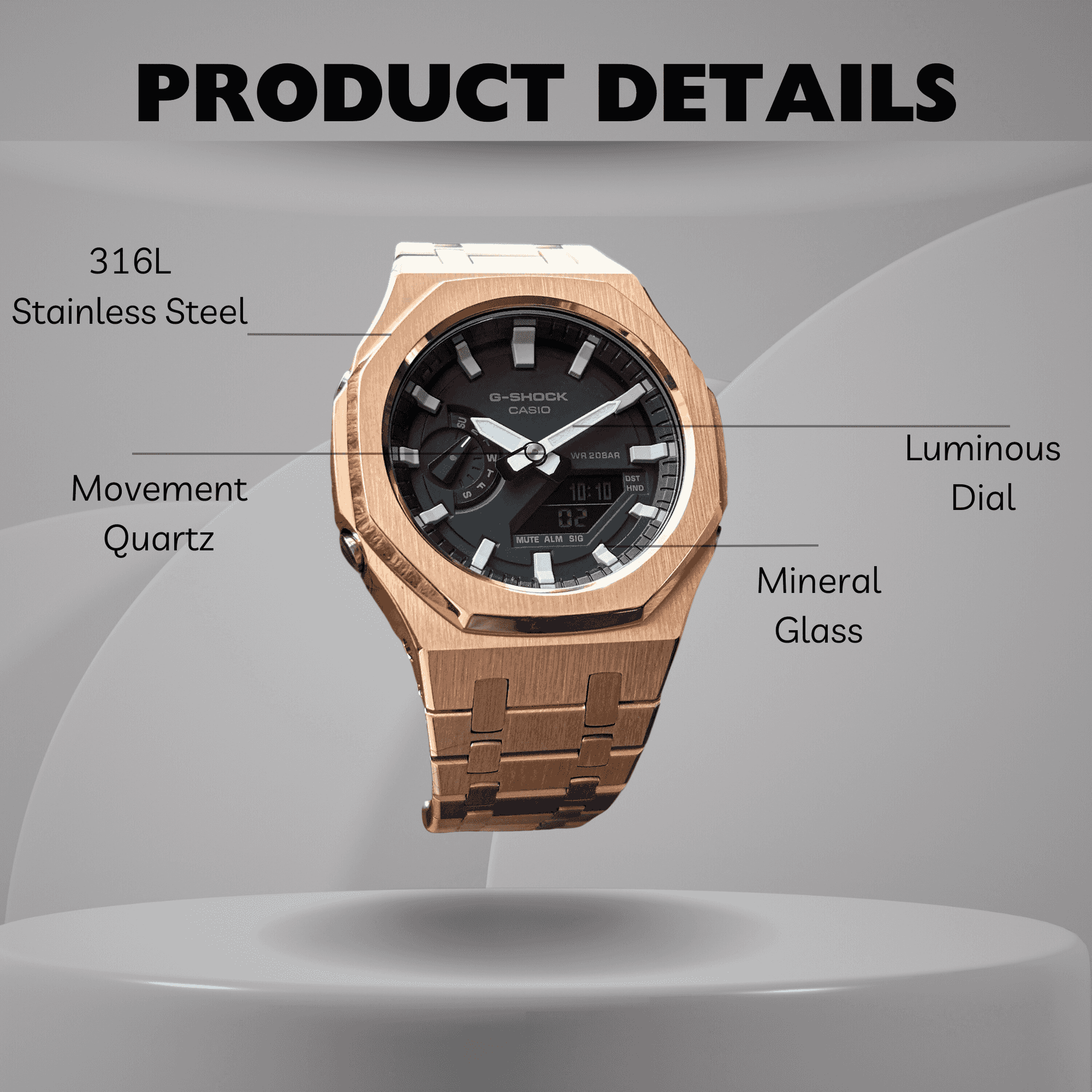 Montre CasiOak Custom – Rose Gold White - Mod G-Shock GA2100