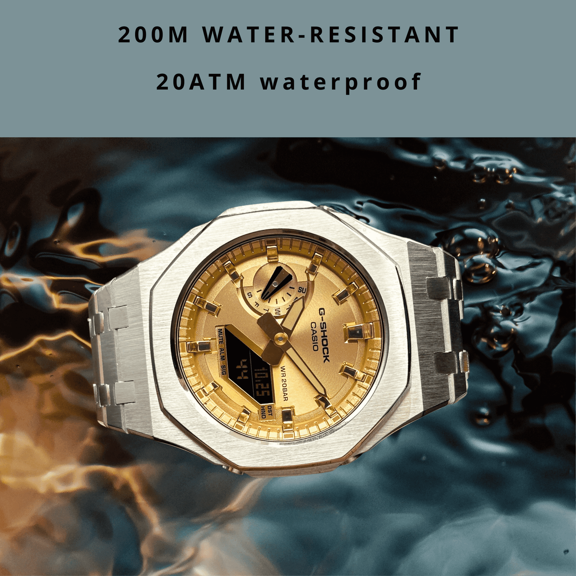 Montre CasiOak Custom – Full Silver Gold - Mod G-Shock GA2100