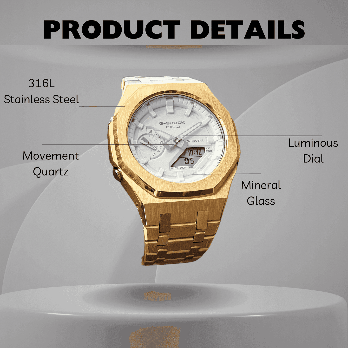 Montre CasiOak Custom – Full Gold White - Mod G-Shock GA2100