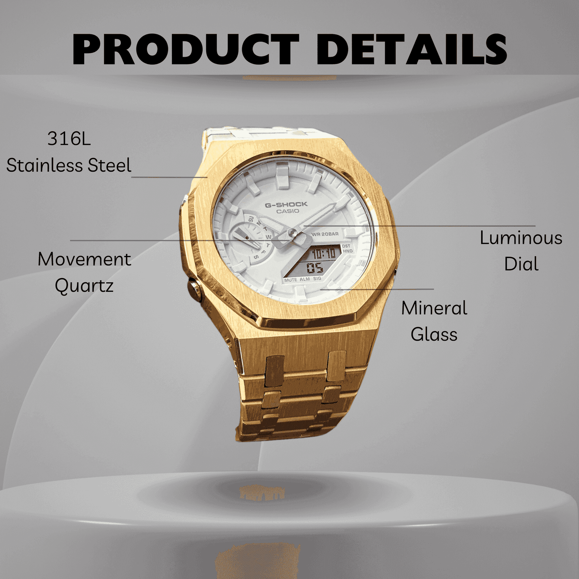Montre CasiOak Custom – Full Gold White - Mod G-Shock GA2100