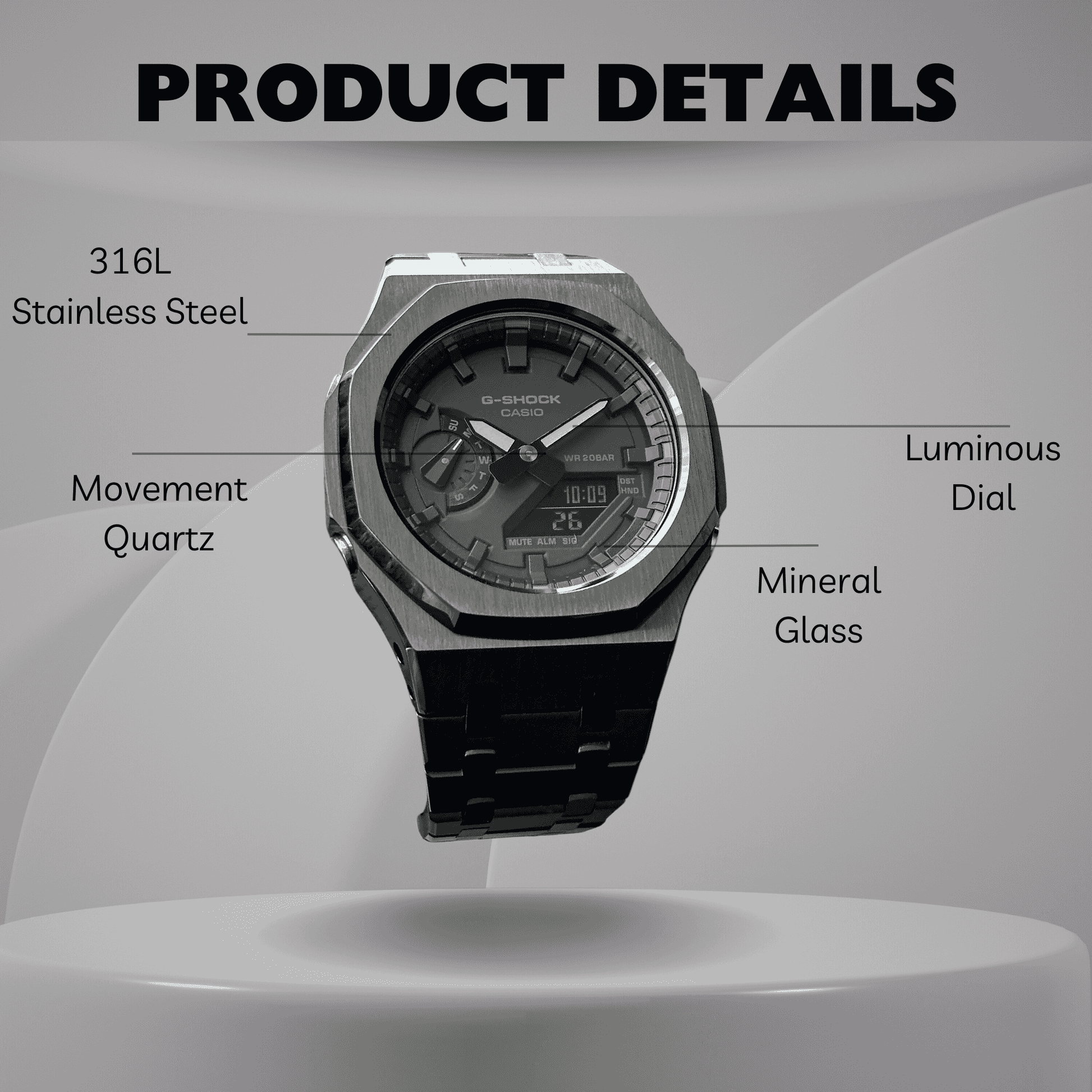 Montre CasiOak Custom – Full Black - Mod G-Shock GA2100