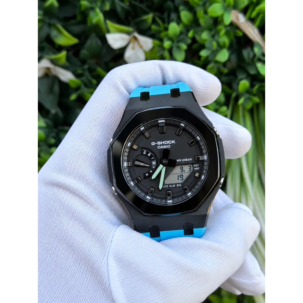 Montre CasiOak Custom – Black Blue Mirror Polish - Mod G-Shock GA2100