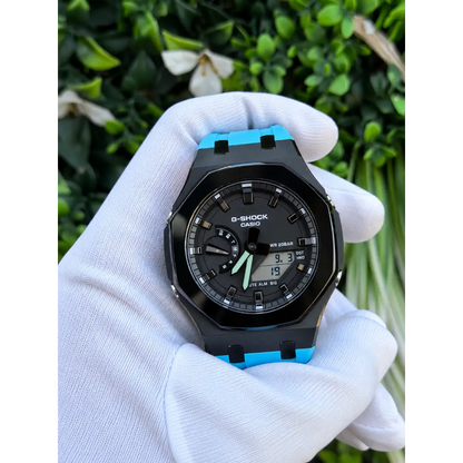 Montre CasiOak Custom – Black Blue Mirror Polish - Mod G-Shock GA2100