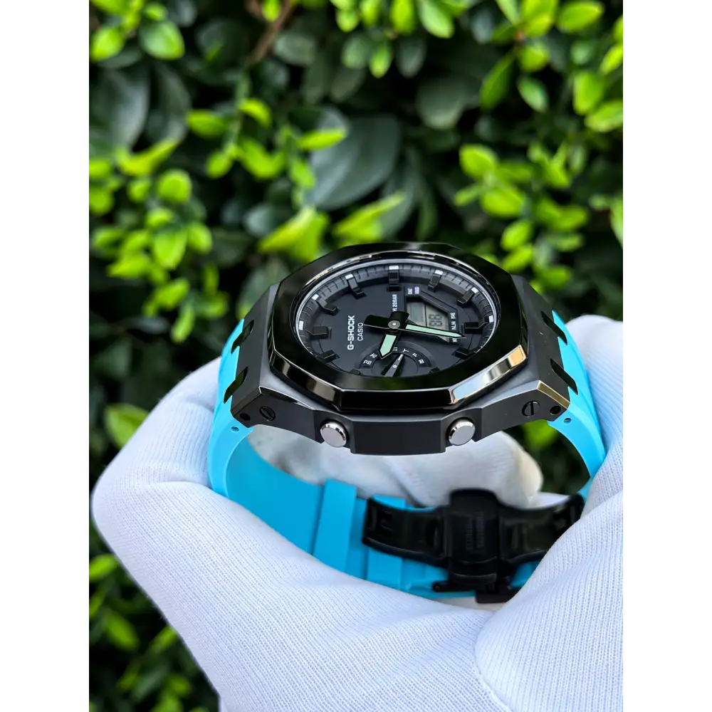 Montre CasiOak Custom – Black Blue Mirror Polish - Mod G-Shock GA2100