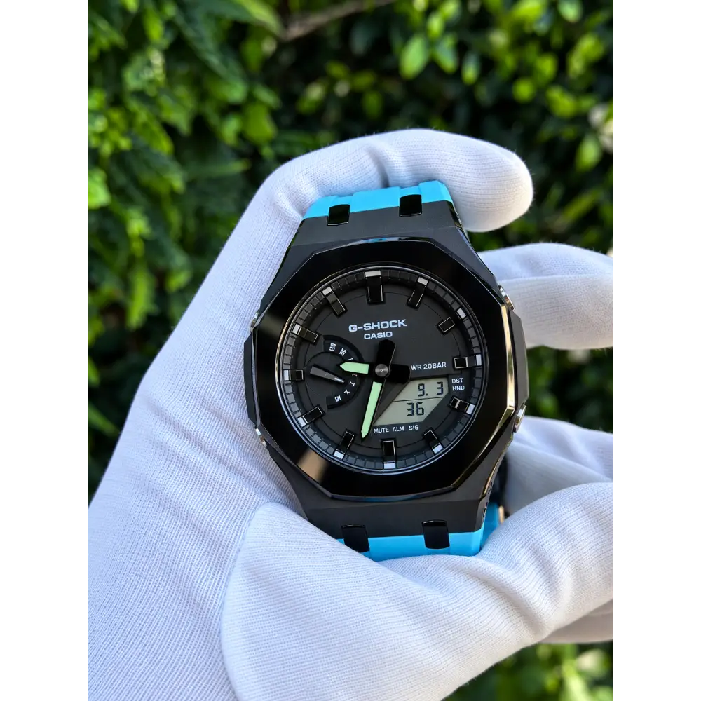 Montre CasiOak Custom – Black Blue Mirror Polish - Mod G-Shock GA2100