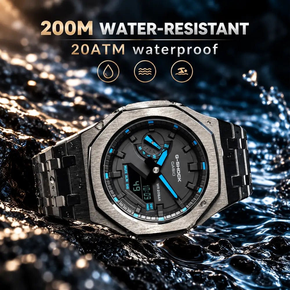 Montre CasiOak Custom – Black Blue Steel - Mod G-Shock GA2100