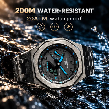 Montre CasiOak Custom – Black Blue Steel - Mod G-Shock GA2100
