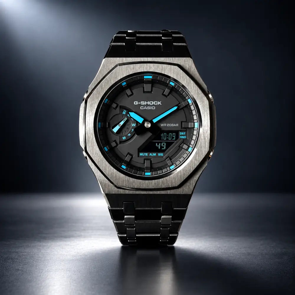 Montre CasiOak Custom – Black Blue Steel - Mod G-Shock GA2100