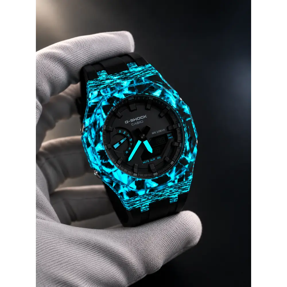 Montre CasiOak Custom – Black Carbon Fiber Luminous Full Blue