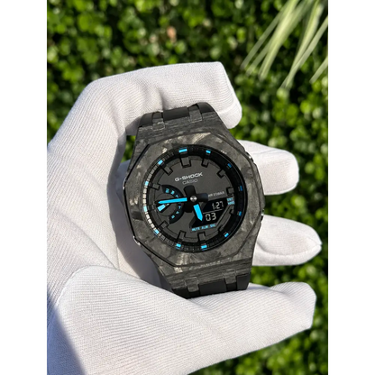 Montre CasiOak Custom – Black Carbon Fiber Luminous Full Blue