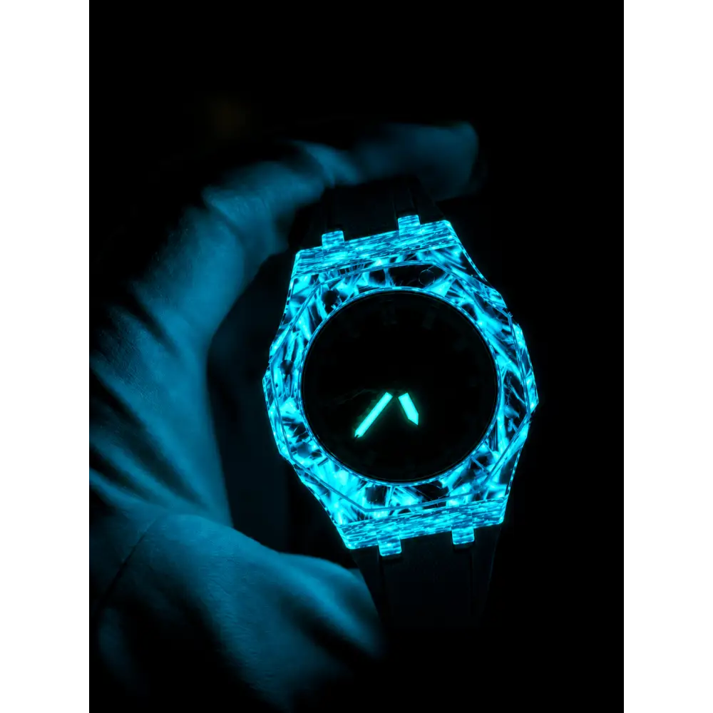 Montre CasiOak Custom – Black Carbon Fiber Luminous Full Blue