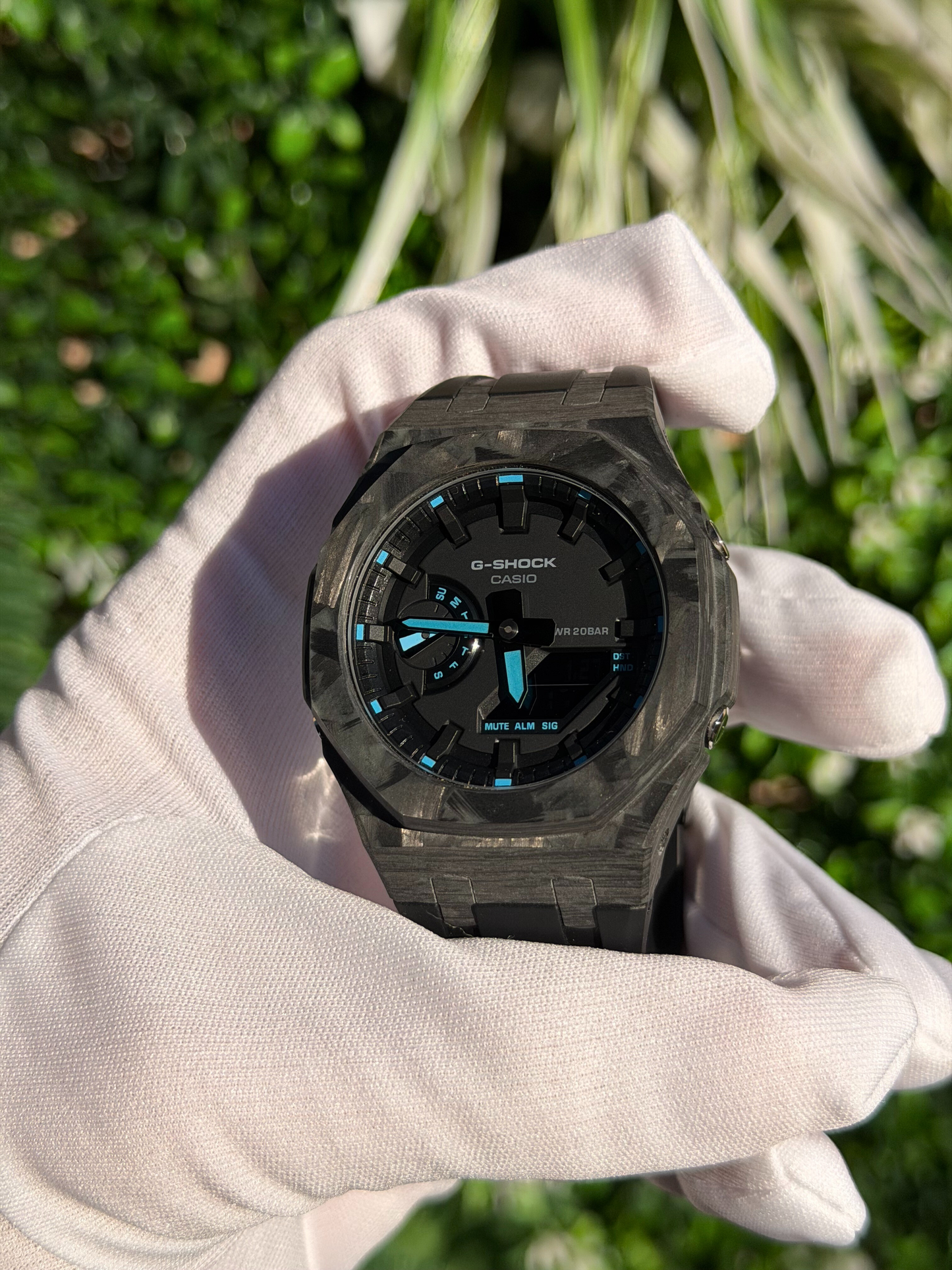 Montre CasiOak Custom – Black Carbon Fiber Luminous Full Blue - Mod G-Shock GA2100
