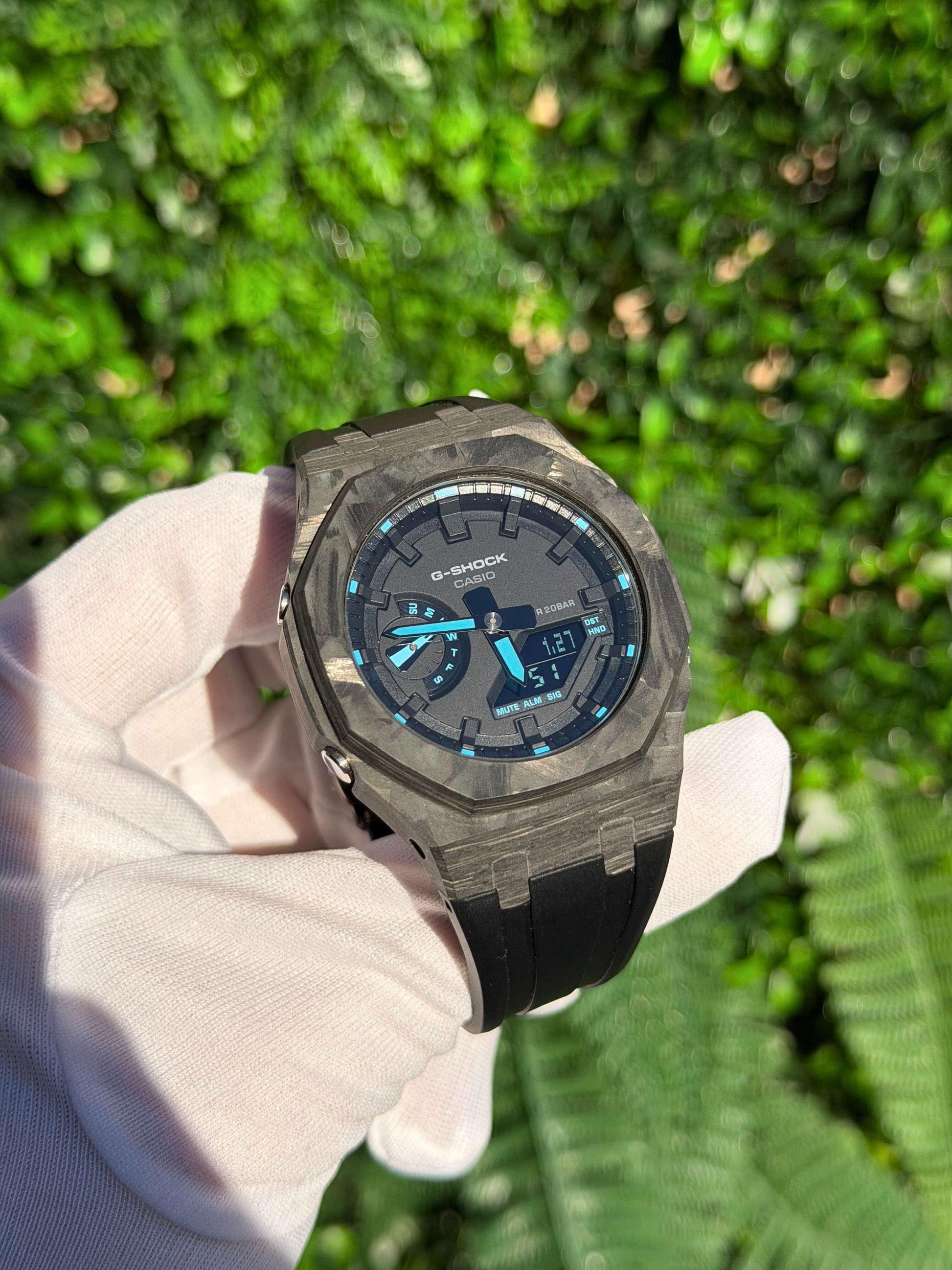 Montre CasiOak Custom – Black Carbon Fiber Luminous Full Blue - Mod G-Shock GA2100