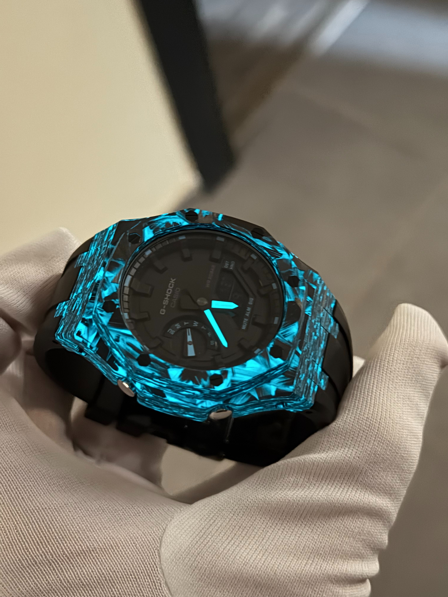 Montre CasiOak Custom – Black Carbon Fiber Luminous Full Blue - Mod G-Shock GA2100