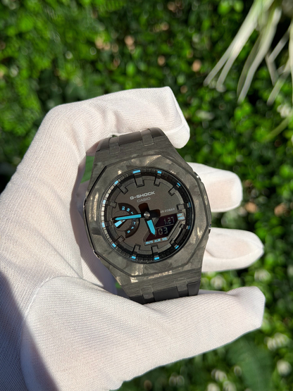 Montre CasiOak Custom – Black Carbon Fiber Luminous Full Blue - Mod G-Shock GA2100