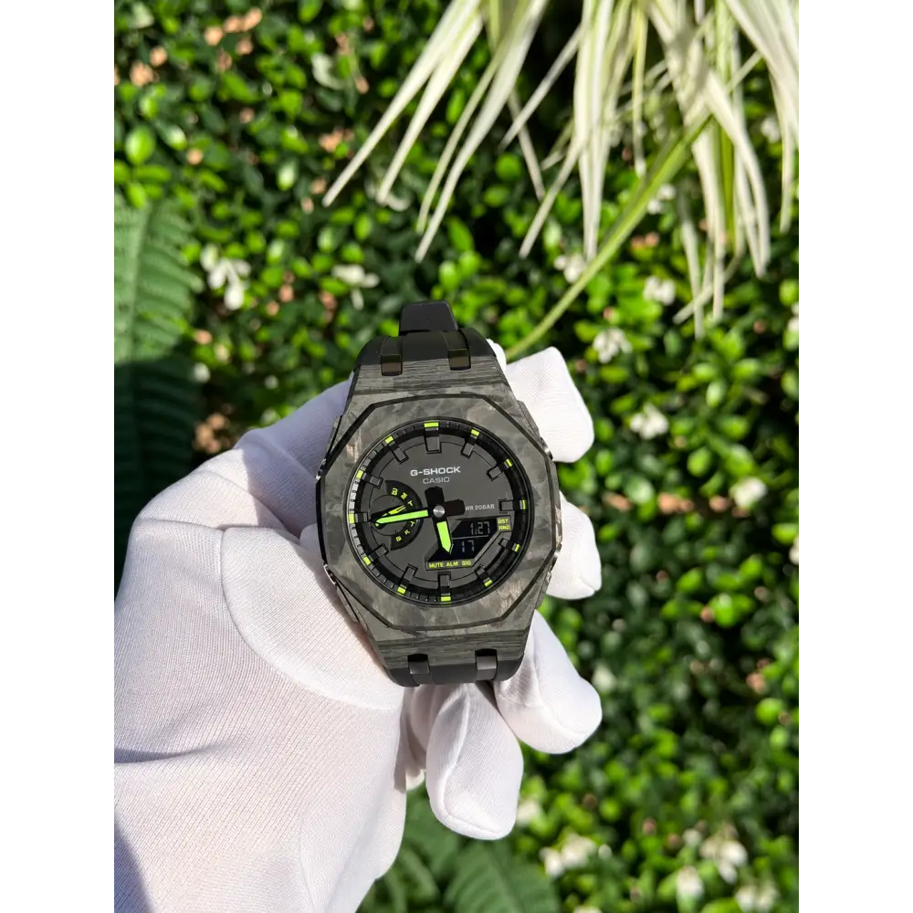 Montre CasiOak Custom – Black Carbon Fiber Luminous Full Green - Mod G-Shock GA2100