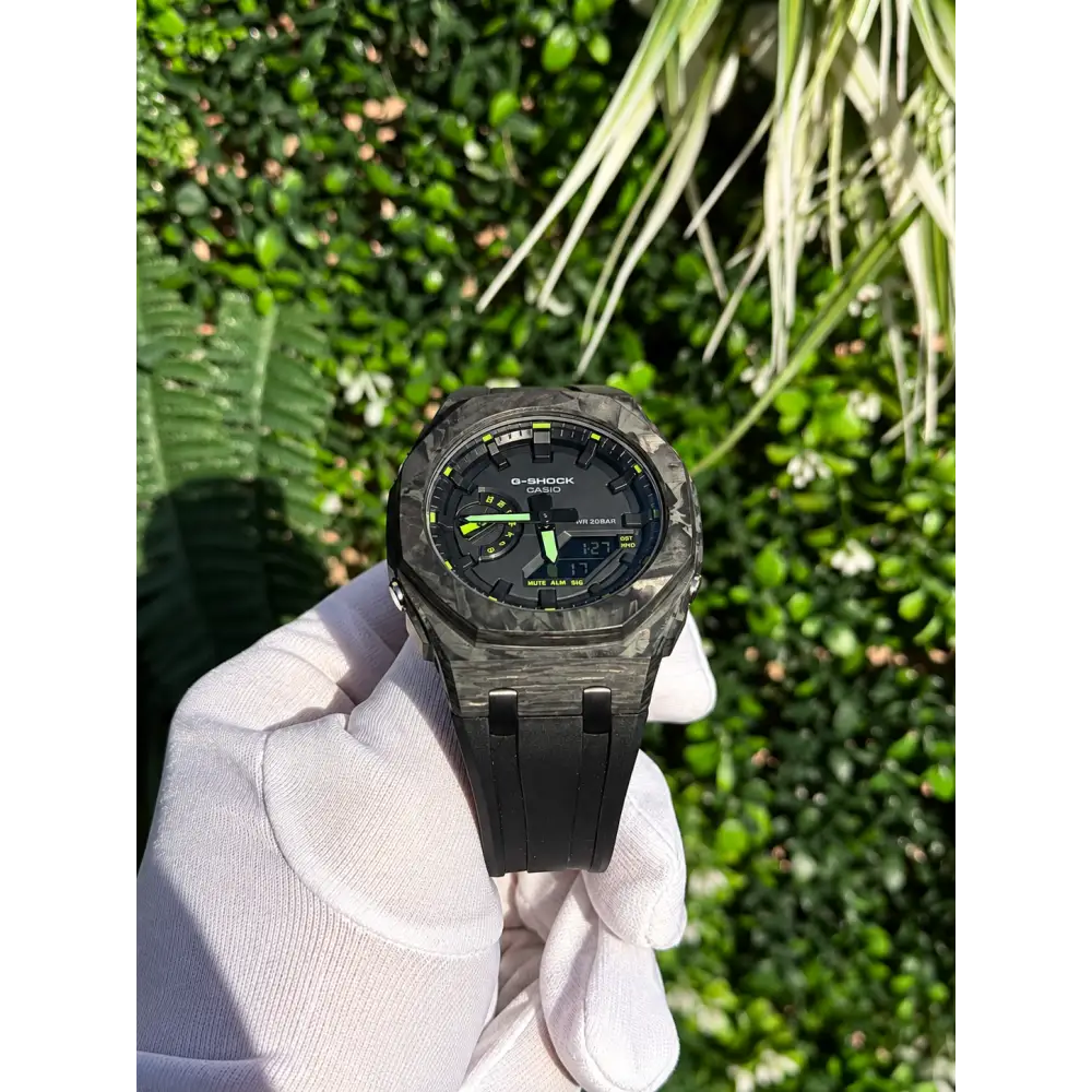 Montre CasiOak Custom – Black Carbon Fiber Luminous Full Green - Mod G-Shock GA2100
