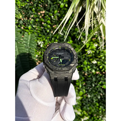 Montre CasiOak Custom – Black Carbon Fiber Luminous Full Green - Mod G-Shock GA2100