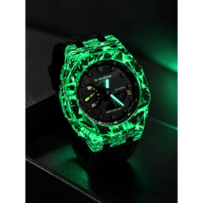 Montre CasiOak Custom – Black Carbon Fiber Luminous Full Green - Mod G-Shock GA2100
