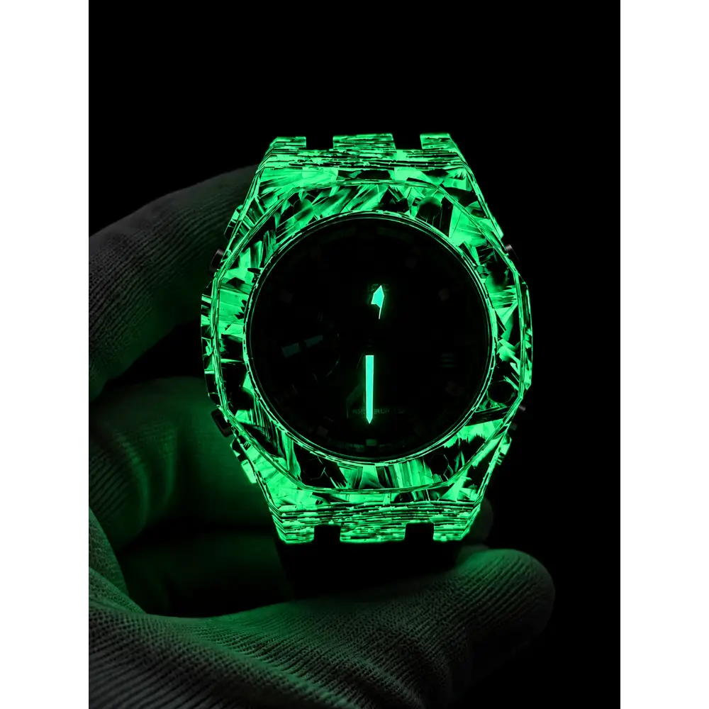 Montre CasiOak Custom – Black Carbon Fiber Luminous Full Green - Mod G-Shock GA2100