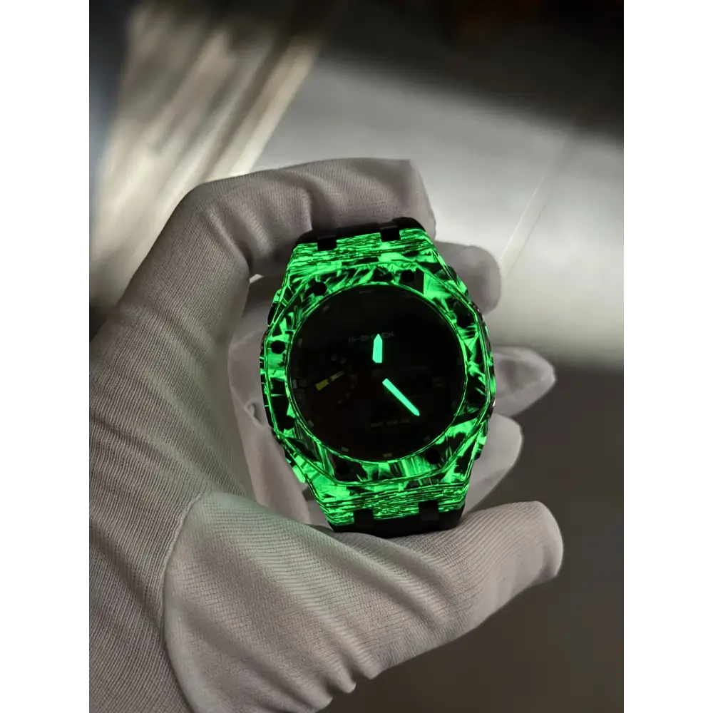 Montre CasiOak Custom – Black Carbon Fiber Luminous Full Green - Mod G-Shock GA2100