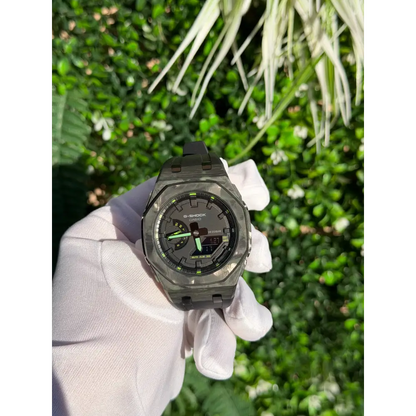 Montre CasiOak Custom – Black Carbon Fiber Luminous Full Green - Mod G-Shock GA2100
