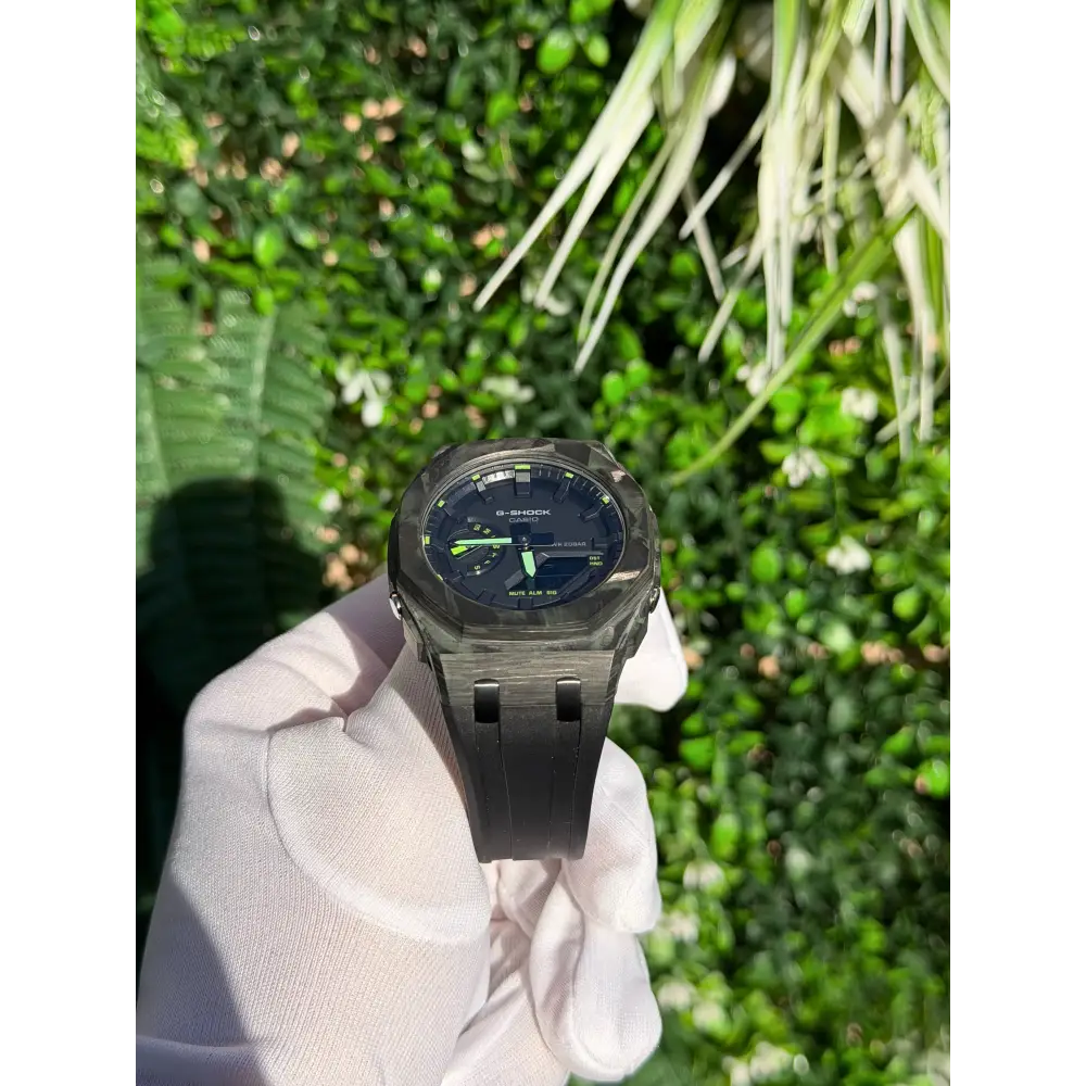 Montre CasiOak Custom – Black Carbon Fiber Luminous Full Green - Mod G-Shock GA2100