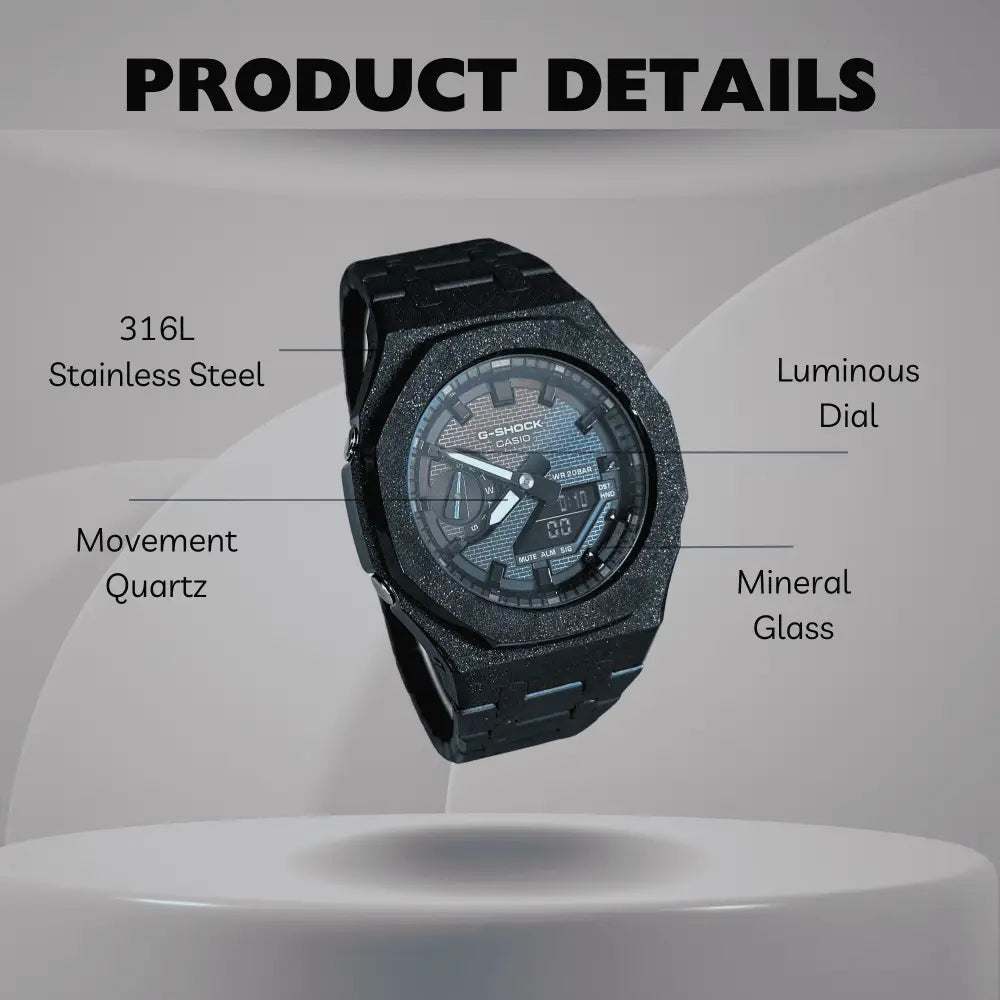 Casio G-Shock Mod Watch - Black Frosted - GA-2100 Custom Casioak - ChronoCustom