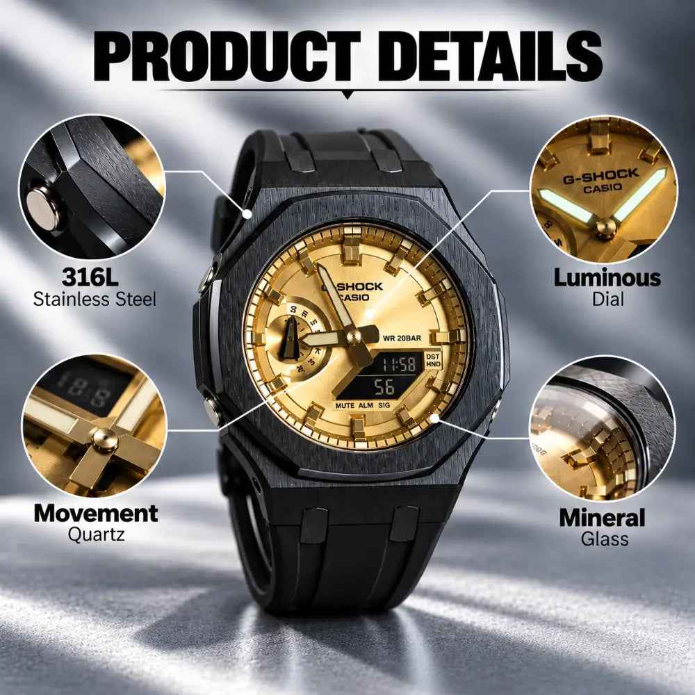 Casio G-Shock Mod Watch - Black Gold - GA-2100 Custom Casioak