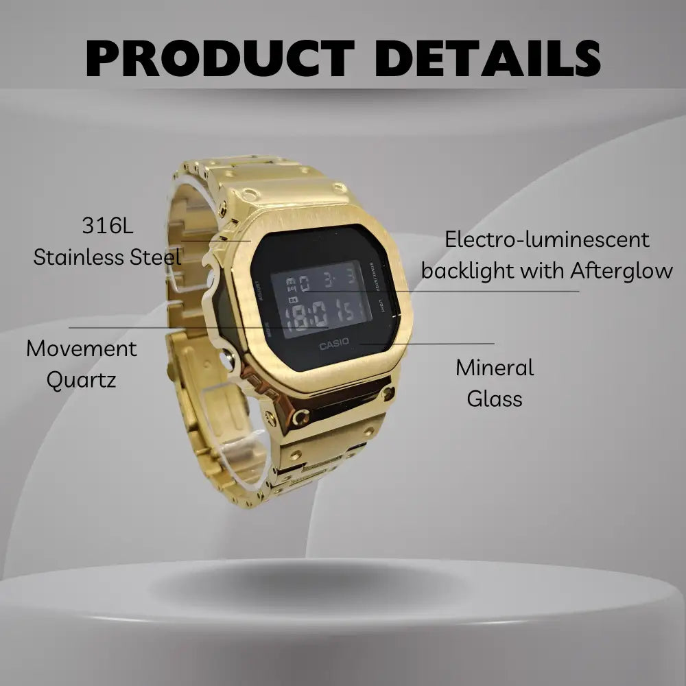 Casio G-Shock Mod Watch - Black Gold - DW5600 Custom Casioak - ChronoCustom