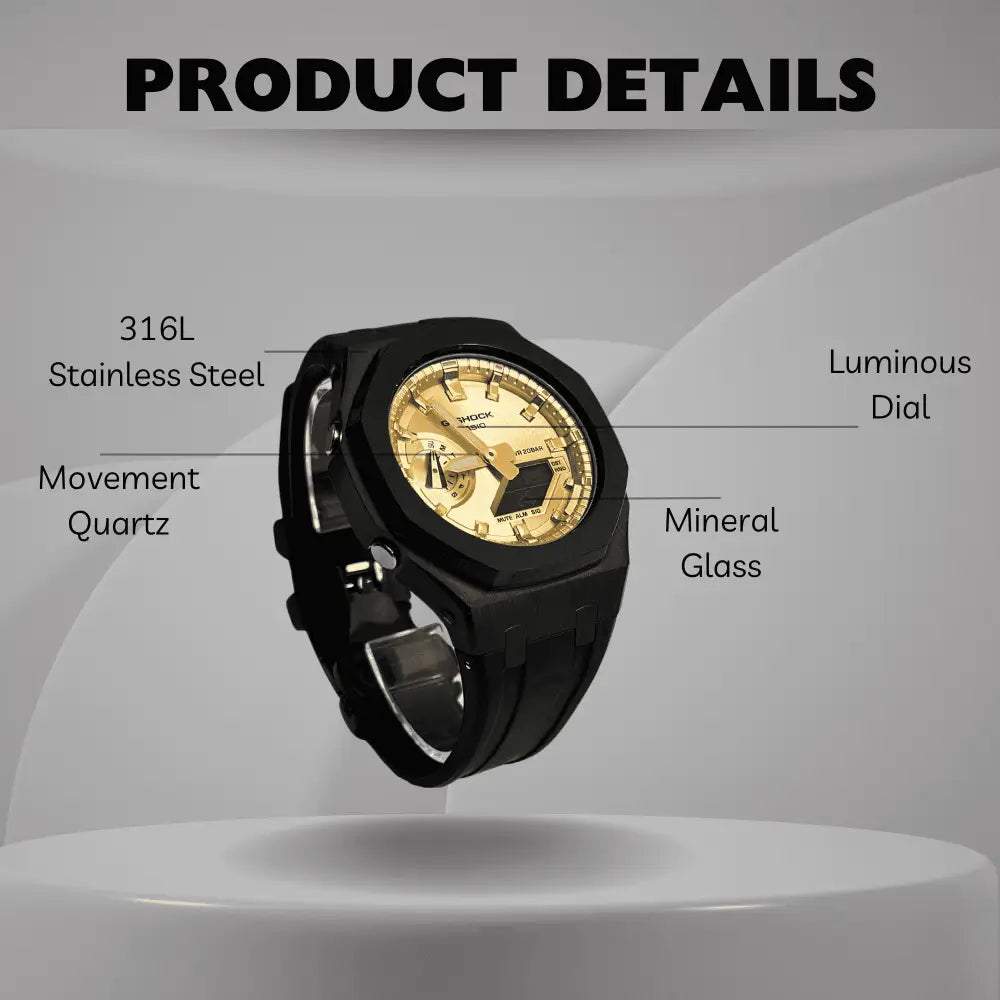 Casio G-Shock Mod Watch - Black Gold - GA-2100 Custom Casioak - ChronoCustom