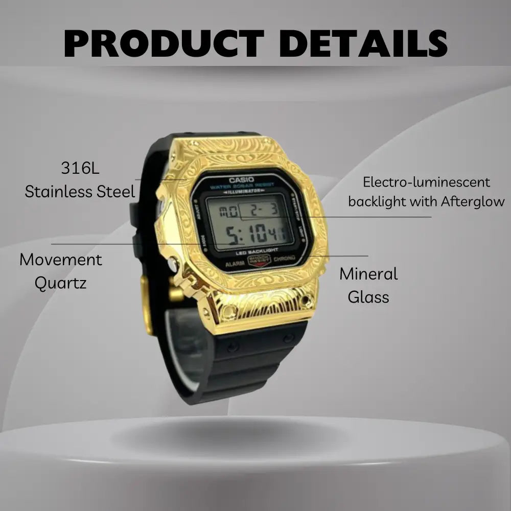 Casio G-Shock Mod Watch - Black Gold Pattern - DW5600 Custom Casioak