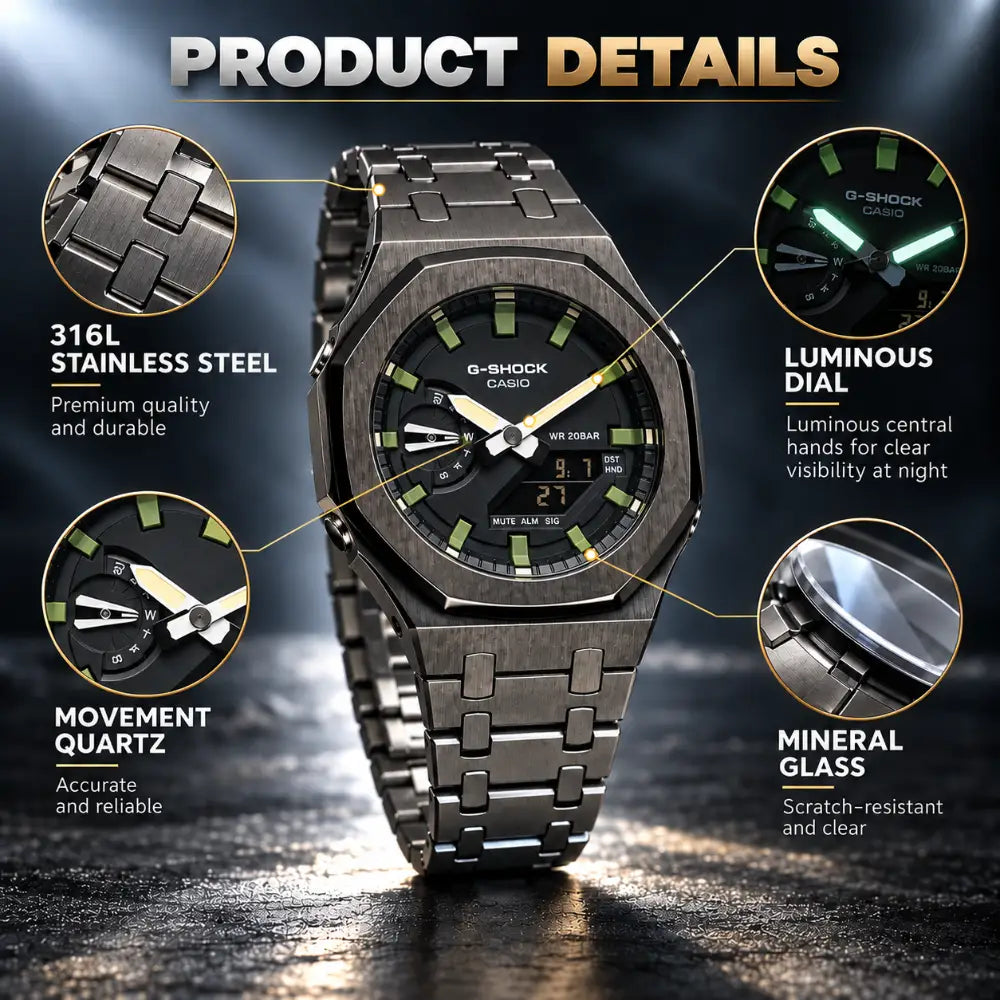 Casio G-Shock Mod Watch - Black Green Olive - GA-2100 Custom Casioak