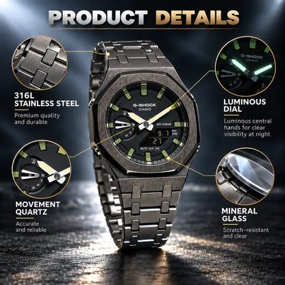 Casio G-Shock Mod Watch - Black Green Olive - GA-2100 Custom Casioak