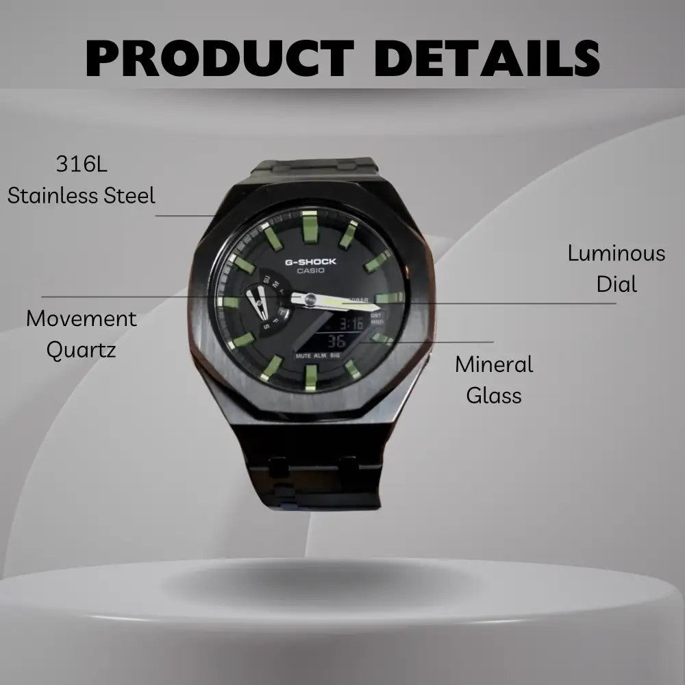 Casio G-Shock Mod Watch - Black Green Olive - GA-2100 Custom Casioak - ChronoCustom