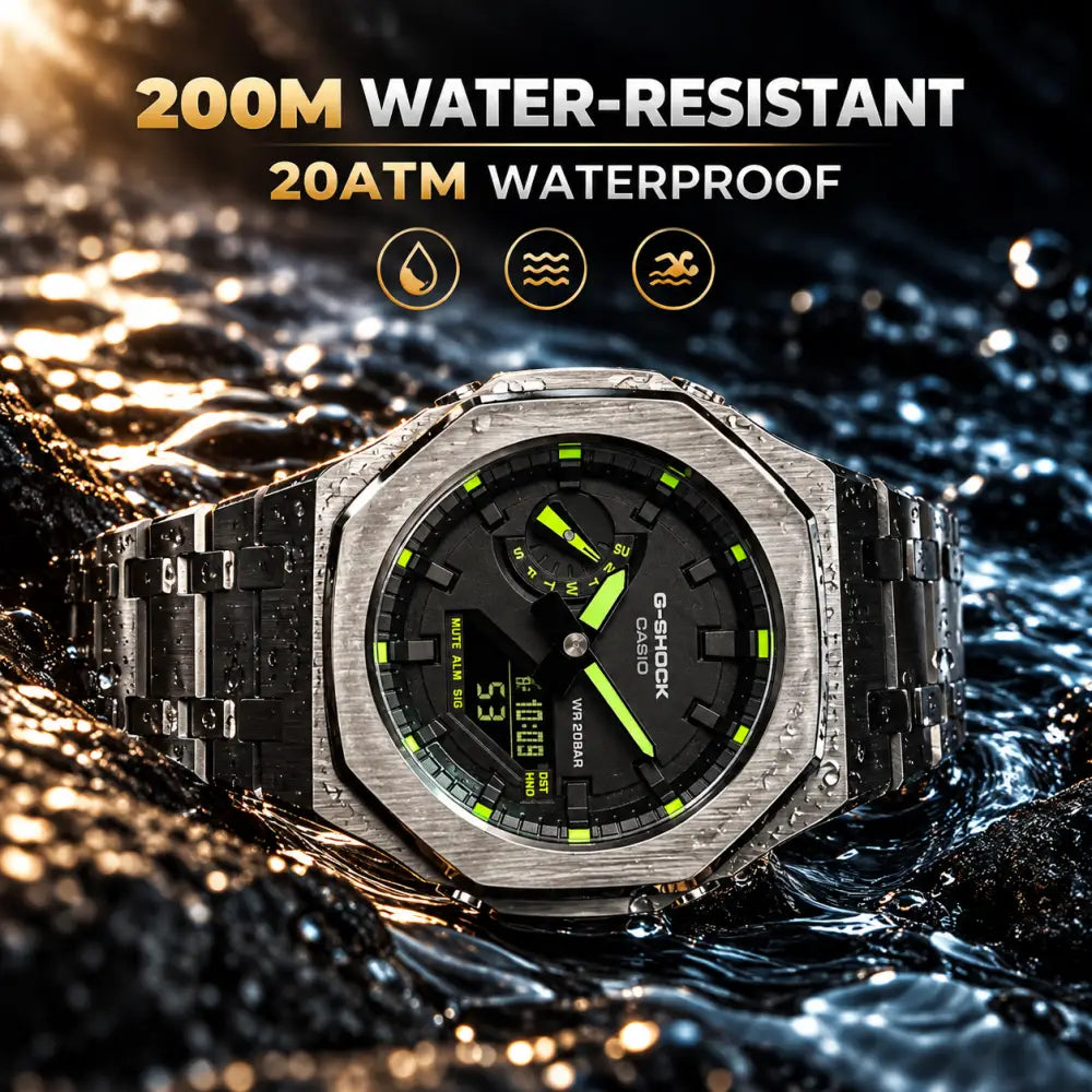 Montre CasiOak Custom – Black Green Steel - Mod G-Shock GA2100