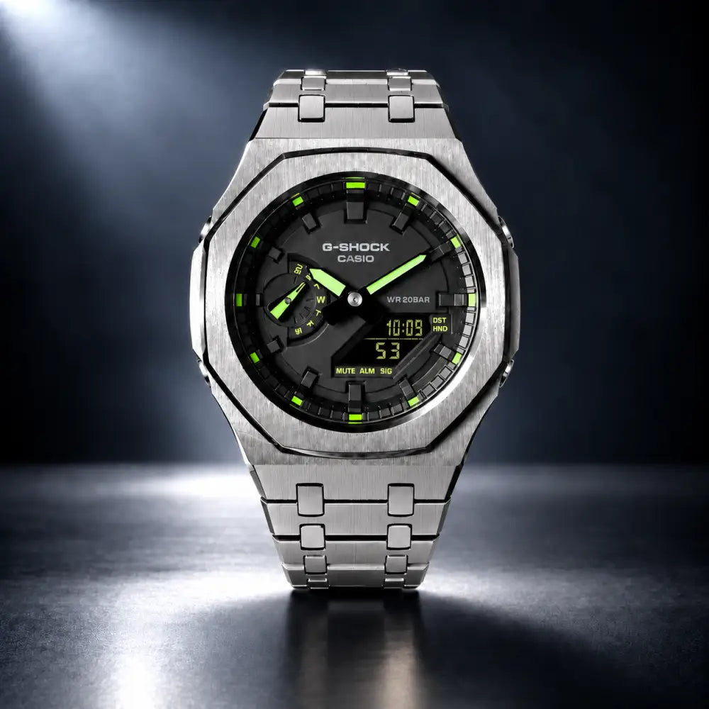 Montre CasiOak Custom – Silver Green Steel - Mod G-Shock GA2100