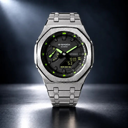 Montre CasiOak Custom – Silver Green Steel - Mod G-Shock GA2100
