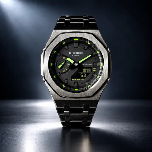 Montre CasiOak Custom – Black Green Steel - Mod G-Shock GA2100