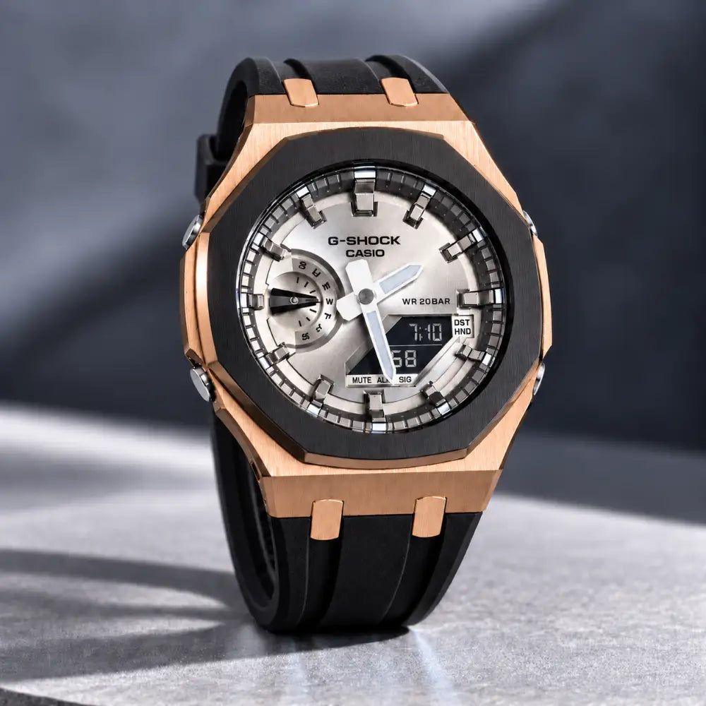 Casio G-Shock Mod Watch - Black Grey Rose Gold - GA-2100 Custom Casioak