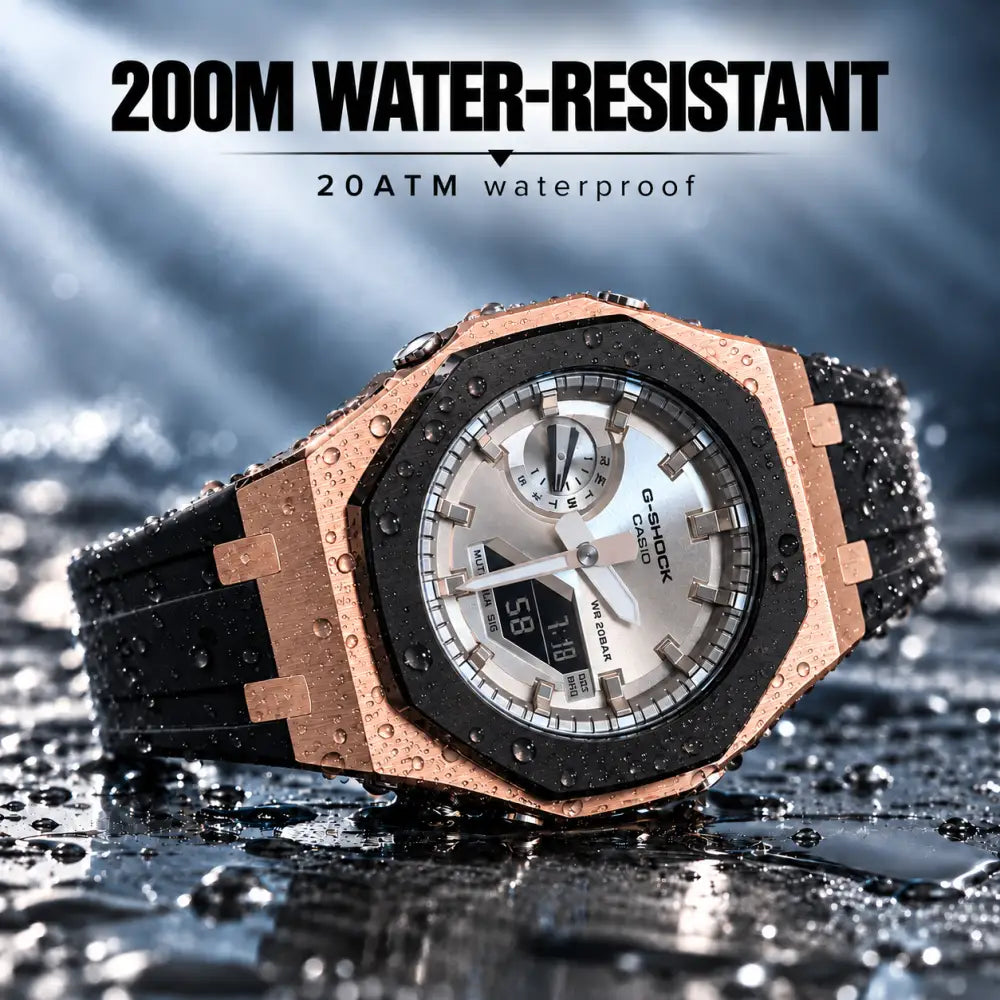 Casio G-Shock Mod Watch - Black Grey Rose Gold - GA-2100 Custom Casioak