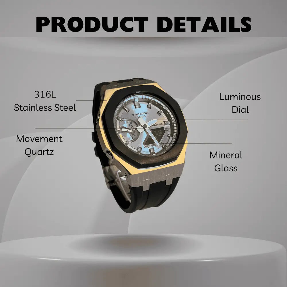 Casio G-Shock Mod Watch - Black Grey Rose Gold - GA-2100 Custom Casioak