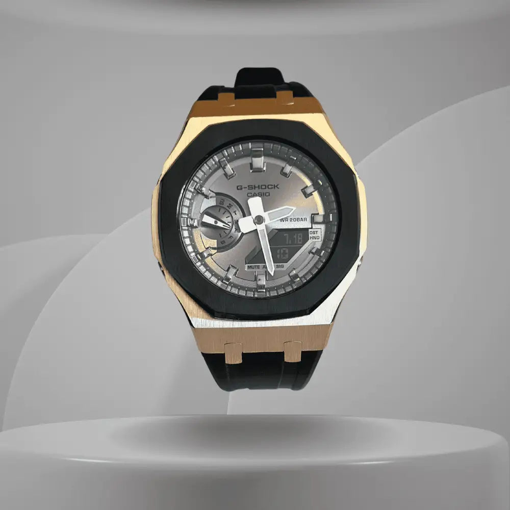 Casio G-Shock Mod Watch - Black Grey Rose Gold - GA-2100 Custom Casioak - ChronoCustom