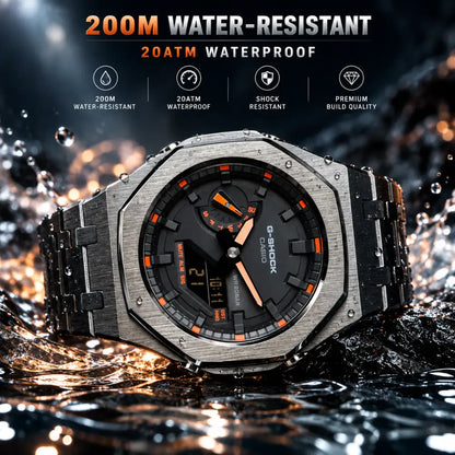 CasiOak Custom Watch – Black Orange Steel - G-Shock GA2100 Mod