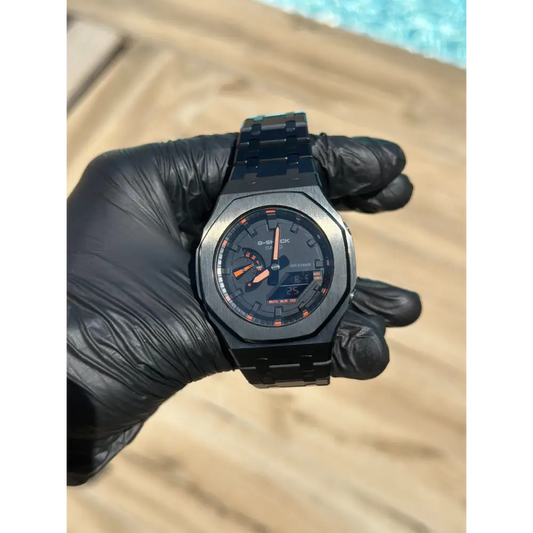 Montre CasiOak Custom – Black Orange Steel - Mod G-Shock GA2100
