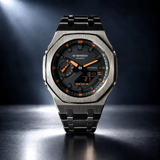 Montre CasiOak Custom – Black Orange Steel - Mod G-Shock GA2100