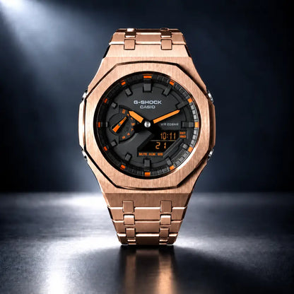 CasiOak Custom Watch – Rose Gold Orange Steel - G-Shock GA2100 Mod