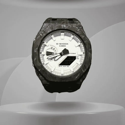Casio G-Shock Mod Watch - Black White Carbon Fiber Fluoro - GA-2100 Custom Casioak