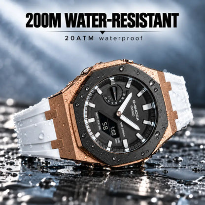 Montre CasiOak Custom – Black White Rose Gold - Mod G-Shock GA2100