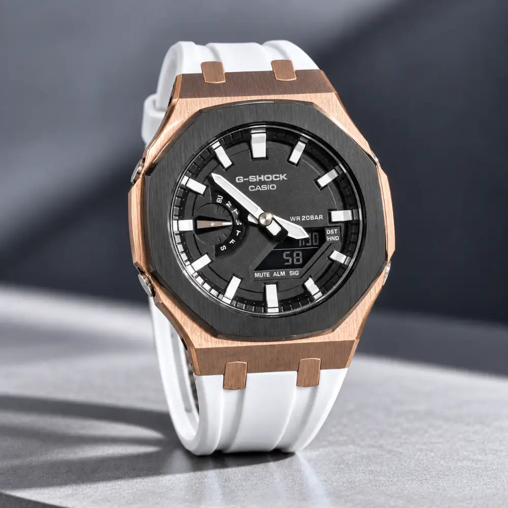 Montre CasiOak Custom – Black White Rose Gold - Mod G-Shock GA2100